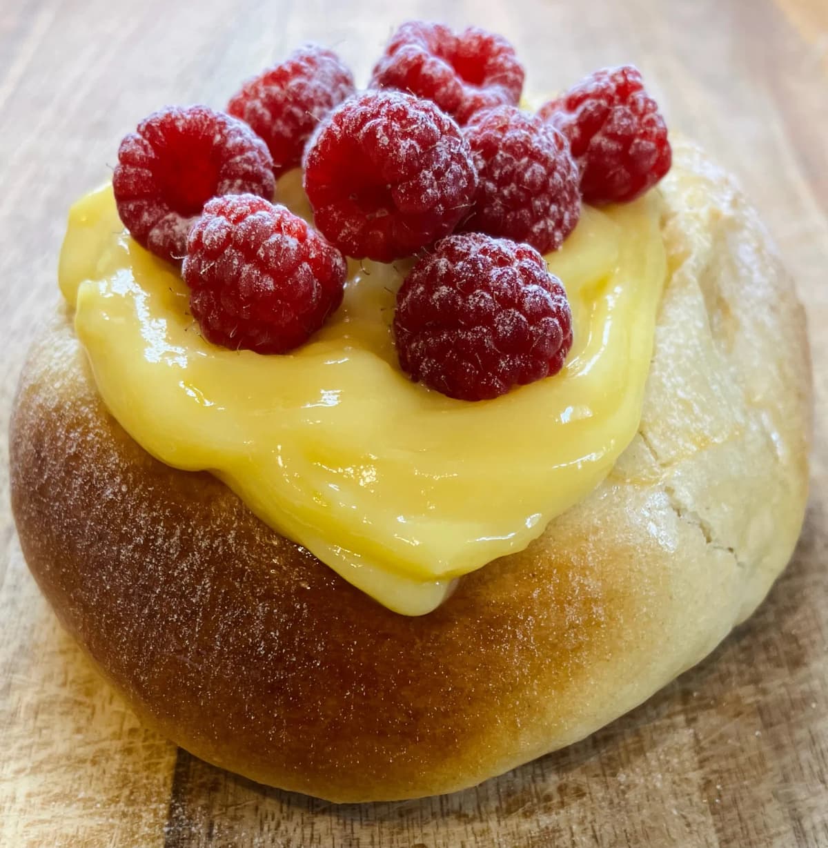 Lemon Curd & Raspberry Brioche Bun